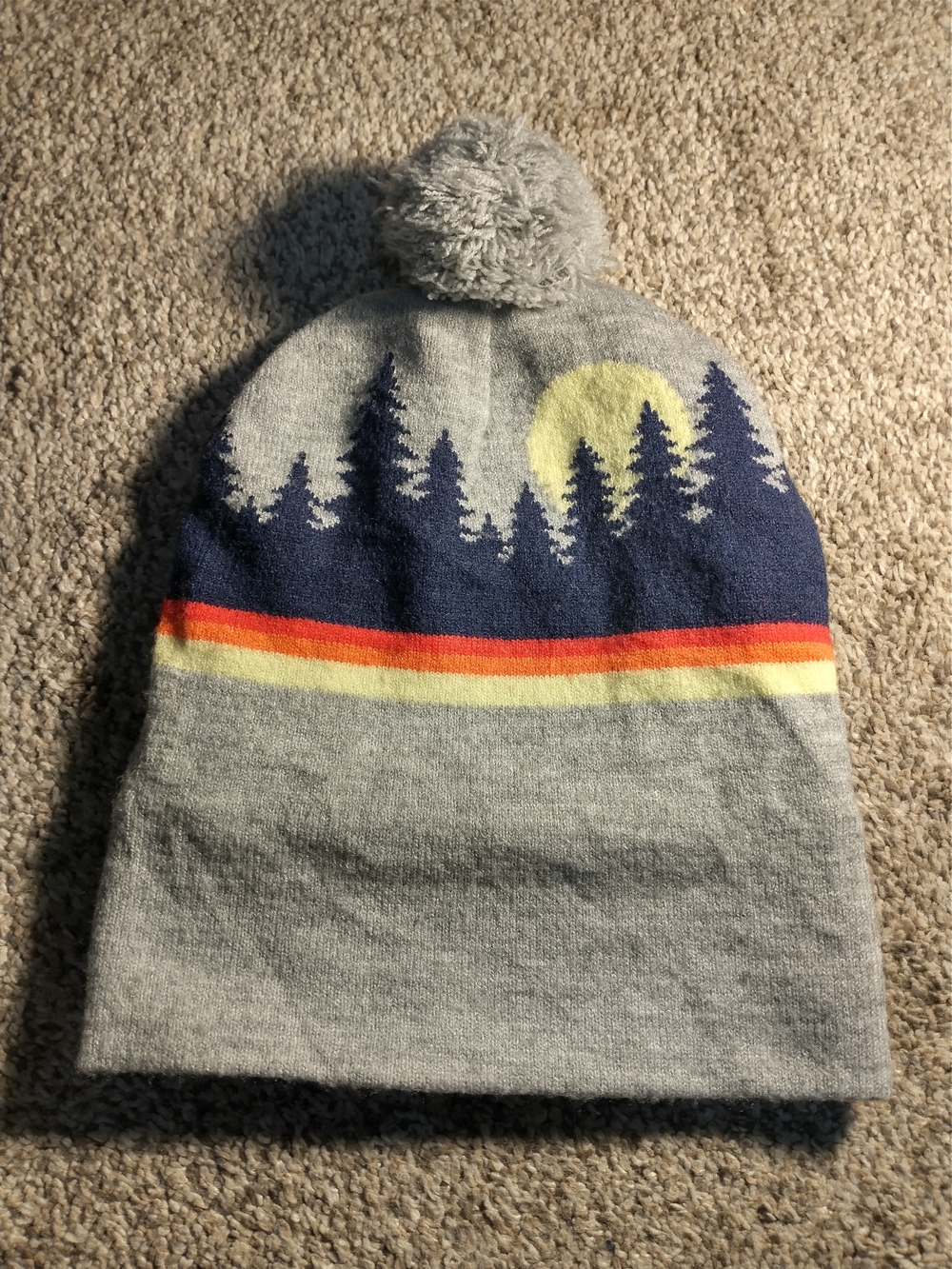 Kids' Cat & Jack Gray Scenic Forest Pom Pom Beanie - OSFM